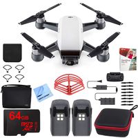 DJI Spark Fly More Drone Combo (Alpine White) with Custom Hard Case, 64GB High Speed Card, Corel PaintShop Pro X9, High Visibility Pro Guards, Cleaning Cloth, and One Year Warranty Extension