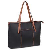 Gywon Laptop Tote 15.6 Inch Work Bag Purse Shoulder Bag Lightweight Water Resistant Nylon Totes Genuine Leather Handle Handbag for Women Teacher