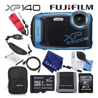 Fujifilm FinePix XP140 Waterproof Digital Camera (Sky Blue) Value Accessory Bundle with 32GB Memory Card + Floating Wrist Strap + Professional Cleaning Kit + Much More