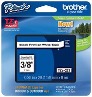 Genuine Brother 3/8" (9mm) Black on White TZe P-touch Tape for Brother PT-310, PT310 Label Maker with FREE TZe Tape Guide Included