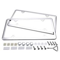 Ohuhu License Plate Frames, 2 Pcs 4 Holes Slim Stainless Steel Polish Mirror License Plate Frame + Chrome Screw Caps