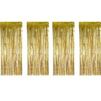 Anasu 4 Pack Foil Fringe Curtains Photo Backdrop, Shiny Metallic Tinsel Party Door Curtain Photo Booth Props Birthday Wedding Bridal Baby Shower Party Decorations (Gold, 4 Pack)