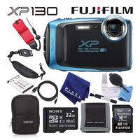 Fujifilm FinePix XP130 Waterproof Digital Camera (Sky Blue) Best Value Accessory Bundle with 32GB Memory Card + 16GB Memory Card + Camera Case + Floating Wrist Strap + Deluxe Cleaning Kit + More