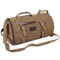 Eshow Men's Canvas Backpack Shoulder Handbag Retro Weekend Overnight Outdoor Hiking Camping Cylinder Bag Travel Duffel Bag Brown