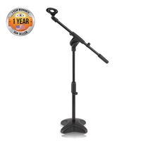 Pyle Universal Compact Microphone Stand - Mic Mount Holder Height Adjustment 19.0" to 26.0" Inch and Telescoping Boom Extension Adjustable Up to 16.0'' w/ Knob Style Tension Lock Mechanism - PMKS7