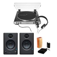 Audio-Technica AT-LP60X Stereo Turntable with Headphones (Gunmetal) Bundled with Eris 3.5 Monitors and Knox Cleaning Kit (3 Items)