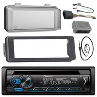 Pioneer DEHS4200BT Stereo CD Receiver Radio - Bundle with Dash Kit + Handle Bar Control Module + Weathershield Cover + Enrock Wire Antenna for 1998 2013 Harley Touring Motorcycles