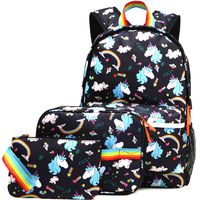 Kemy's Unicorn Backpack for Girls School Bookbag 3 Pieces Cute Inicorn Rainbow Book Bags 14inch Laptop Bag for Girl, Black