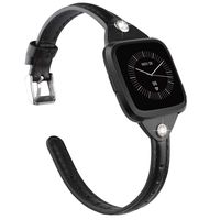 TOYOUTHS Slim Strap Compatible with Fitbit Versa/Versa 2/Versa Lite/Versa SE Bands for Women Men Thin Genuine Leather Replacement Wristbands Handmade Watch Band Accessories Diamonds Black