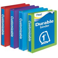 Mead 1 Inch Binders, D Ring Binder, Durable, Customizable, Assorted Colors, 4 Pack (W465-14APP)