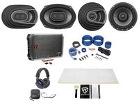 2 Polk Audio MM692 6x9+MM652 6.5" Car Speakers+Amp+Wire Kit+Rockmat+Headphones