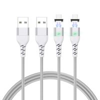 2 Pack Magnetic Micro USB Cable, WMZ Nylon Braided Data Charger Cord with Metal Plug LED Indicator Light Charging for Samsung S2 S3 S4 S6 S7 Edge, Note 2/3/4/5, Tab S2 S LG (3.3 Feet/1M Sliver)