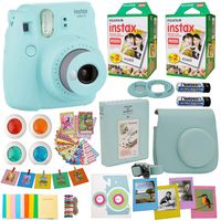 Fujifilm Instax Mini 9 Instant Camera Ice Blue + 2X Fuji Instax Film Twin Pack (40PK) + Blue Camera Case + Frames + Photo Album + 4 Color Filters and More Top Accessories Bundle