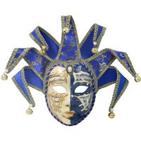 Hophen Blue Volto Resin Music Venetian Jester Mask Full Face Masquerade Bell Joker Wall Decorative Art Collection