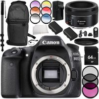 Canon EOS 80D DSLR Camera with Canon EF 50mm f/1.8 STM Lens 14PC Accessory Bundle - Includes 64GB SD Memory Card + 2x Replacement Batteries + MORE (Renewed)