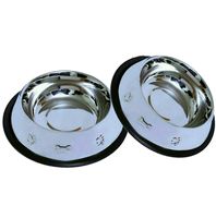 Set of 2 Etched Food Grade Stainless Steel Dog Bowls - 32oz Dry Weight - Dishwasher Safe - Bacteria & Rust Resistant - Non-Skid No-Tip Natural Rubber Base - Odor Free Alternative to Plastic