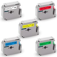 Pristar Replacement for Brother M Tape MK221 MK421 M521 MK621 MK721 9mm 0.35 Inch Black on White/Red/Blue/Yellow/Green, Compatible for Brother P-Touch PT-90 PTM95 PT-70SR PT-80 PT70BM PT-65, 5-Pack