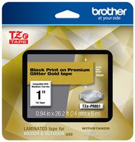 Brother P-touch TZe-PR851 Black Print on Premium Glitter Gold Laminated Tape 24mm (0.94") wide x 8m (26.2') long