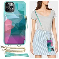 ZVE iPhone 11 Pro Max Wallet Case, iPhone 11 Pro Max Credit Card Holder Case with Crossbody Chain Handbag Purse Zipper Leather Case Protective Cover for Apple iPhone 11 Pro Max 6.5 inch - Diamond