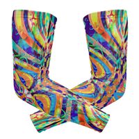 Fashion Sports Arm Supports Colorful Psychedelic Trippy Painting Basketball Shooter Sleeves Sunscreen Cuff Stretched Fabric for Football, Volleyball, Baseball Protection, Youth & Adult Sizes(1 Pair)
