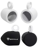 Pair Rockville MAC65W 6.5" White Aluminum Wakeboard Tower Speaker Pods+Covers