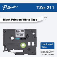 Brother Genuine P-touch TZE-211 Label Tape 1, 1/4" (0.23") Standard Laminated P-touch Tape, Black on White, Laminated for Indoor or Outdoor Use, Water Resistant, 26.2 Feet (8M), Single-Pack