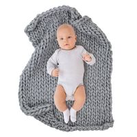 ICOSY Newborn Photography Props, Knit Baby Photo Blanket Rug Props Shoots Chunky Yarn Basket Filler Backdrop Photo Studio Posing Props (31.5"x23.6")
