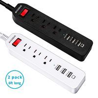 USB Power Strip 6 Outlets with Surge Protector, 3 Fast USB Ports(2.4Ax3) with 3 Outlets,6ft Long Extension Power Cord,125V/1250W-2 Pack(Black+White) by AICODE