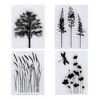 Kwan Crafts 4 Sheets Different Style Tree Flowers Clear Stamps for Card Making Decoration and DIY Scrapbooking