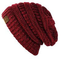 C.C Trendy Warm Chunky Soft Stretch Cable Knit Beanie Skully (2 Tone Burgundy)