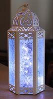 Vela Lanterns Moroccan Style Candle Lantern with LED Lights, Medium, Clear Glass, White