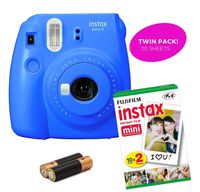 Fujifilm - Instax Mini 9 & Instax Mini 7S Instant Camera Product Bundles | Film Pack Options | Renewed (Mini 9 + 1 Film Pack, Cobalt Blue)