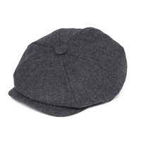 BOTVELA Men's 8 Piece Wool Blend Newsboy Flat Cap Herringbone Pattern in Classic 5 Colors (Black, S)