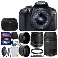 Canon EOS Rebel T6 Digital SLR Camera + 18-55mm EF-S is II Lens & EF 75-300mm f/4-5.6 III Lens + 58mm Wide Angle Lens + 2X Lens + Camera Bag + UV Filter + 32GB SDHC Memory Card + Full Accessory Kit