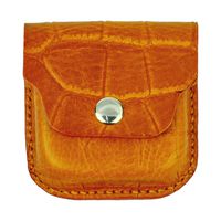 Leather Ear Buds Case, Crocodile Grain Leather, Tan, Handmade