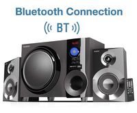 Boytone BT-225FB Wireless Bluetooth Stereo Audio Speaker Bookshelf System, Powerful Bass, Treble, Clear Sound, FM Radio, USB/SD/RCA Input, Output, for Phone's, Laptops, DVD Player, 60W