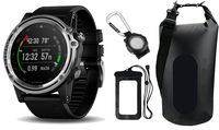 Garmin Descent (Silver with Black Band) Mk1 Dive Computer & GPS Training Watch | Bundle with Garmin Carabiner Clip, PlayBetter Waterproof Dry Bag & Cell Pouch | Extra-Long Strap | Sapphire Version
