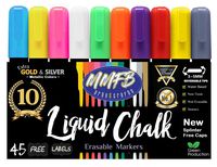 Premium Liquid Chalk Markers Medium Size (10 Pens Size M) w/ 45 Chalkboard Labels, Wet Erase For Nonporous Blackboards, Surfaces, Windows, Bright Neon Pens, Gold & Silver, Dual Bullet Chisel Tips Nibs