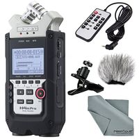 ZOOM H4N PRO Handy 4-Channel Recorder Bundle with Remote + Windscreen + Multi-function Clip Clamp + FiberTique Cleaning Cloth