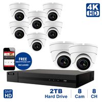 4K 8 CH NVR with Home Security System with 5MP IP Poe Dome 8pcs White Security Dome Camera，Plug and Play,Remote Home Monitoring System,2TB Storage (8 Channel System, 8pcs Whitedome Cameras)