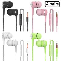 S12 Earphones Headphones, Powerful Bass Driven Sound, 12mm Large Drivers, Ergonomic Design with Remote Control and Microphone (Black+White+Green+Pink 4pairs)