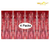 ShiDianYi 12FTX8FT-Red-Metallic Tinsel Foil Fringe Curtain for Backdrops/Photo Backdrop/Window Curtains,Pack of 4 (Red)