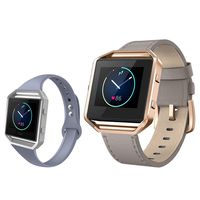 ZUKVYE Leather Bands Compatible Fitbit Blaze Smart Watch, Small and Large Genuine Leather Replacement Band with Metal Frame for Women Men-A Large