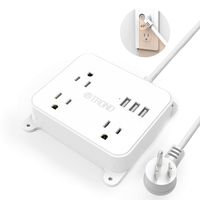 Power Strip with USB, TROND Multi Plug Outlet Splitter with 3 USB Ports, Flat Plug, 3 Widely Spaced Outlets, 4.5ft Extension Cord, Wall Mount, for Cruise Ship Hotel Nightstand Office, White