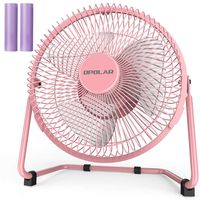 OPOLAR Battery Operated and USB Powered Rechargeable Desk Fan with Two Batteries, 9 Inch Metal Frame, Enhanced Airflow, Lower Noise, Two Speeds, Personal Cooling Fan for Home & Office - Pink