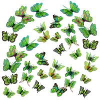 Topixdeals 36pcs 3D Double Wings Butterfly Stickers Making Stickers Wall Stickers Crafts Butterflies with Sponge Gum and Pins (Green)