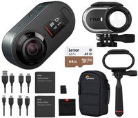 Rylo 5.8K 360 Degree Video Camera Black, (iPhone +Android) Bundle Kit Adventure Case, 64+16GB microSD Card, Extra Battery, Everyday Case, Lowepro Case