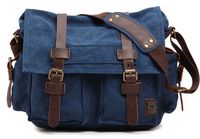 Sechunk Vintage Military Leather Canvas Laptop Bag Messenger Bags Medium