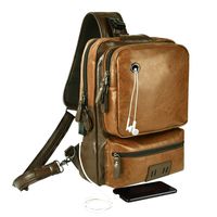 Men Sling Bag Fit 13-Inch Laptop Cross Body PU Leather Daybag Chest Pack Satchel Shoulder Travel Cycling Large Capacity Backpack with USB Charging Port