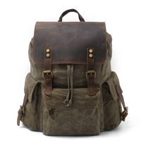 SUVOM Vintage Canvas Genuine Leather Laptop Backpack for Men School Bag 15.6" Waterproof Travel Rucksack (Green)